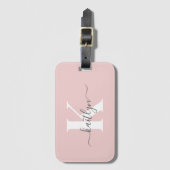 Étiquette À Bagage Élégant violet rose gris script Monogramme (Devant Vertical)