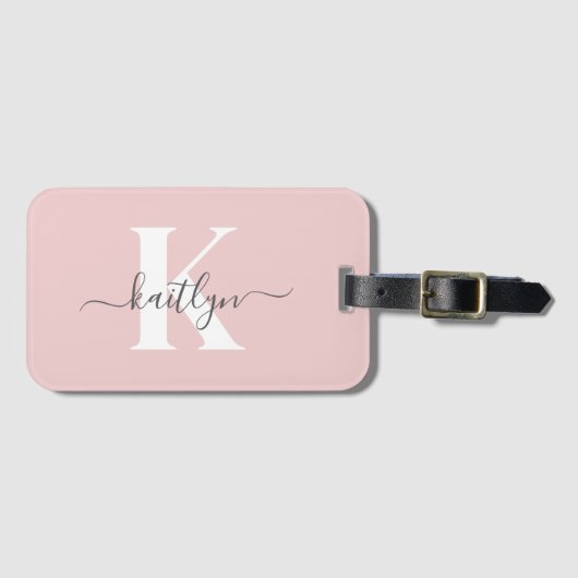 Étiquette À Bagage Élégant violet rose gris script Monogramme (Devant Horizontal)