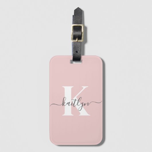 Étiquette À Bagage Élégant violet rose gris script Monogramme (Devant Vertical)