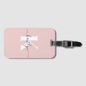 Étiquette À Bagage Élégant violet rose gris script Monogramme (Devant Horizontal)