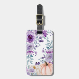 Étiquette À Bagage Elégant violet violet Citrouille floral Aquarelle