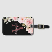 Étiquette À Bagage Élégant Voyage Monogramme Rose Aquarelle Roses (Devant Horizontal)