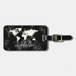 Étiquette À Bagage Elégant Voyage noir et blanc WorldMap, Avion