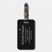 Étiquette À Bagage Elégant Voyage noir et blanc WorldMap, Avion (Dos Vertical)