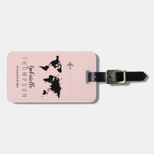 Étiquette À Bagage Élégant Voyage rose pâle (Devant horizontal)