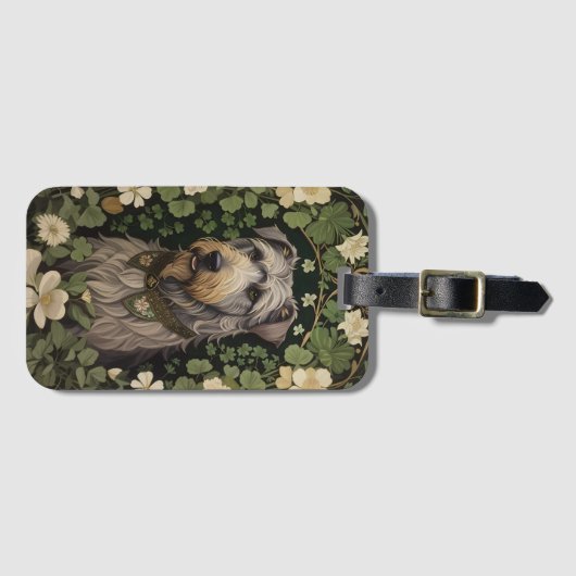 Étiquette À Bagage Elégant Wolfhound Irlandais Avec Shamrocks (Devant Horizontal)