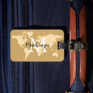 Étiquette À Bagage Elegant World Traveler Map Nom Monogrammé
