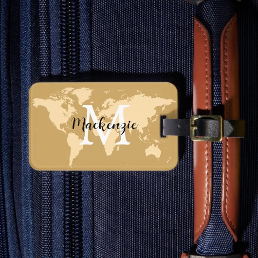 Étiquette À Bagage Elegant World Traveler Map Nom Monogrammé (Insitu Rectoal 4)
