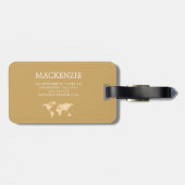 Étiquette À Bagage Elegant World Traveler Map Nom Monogrammé (Dos horizontal)