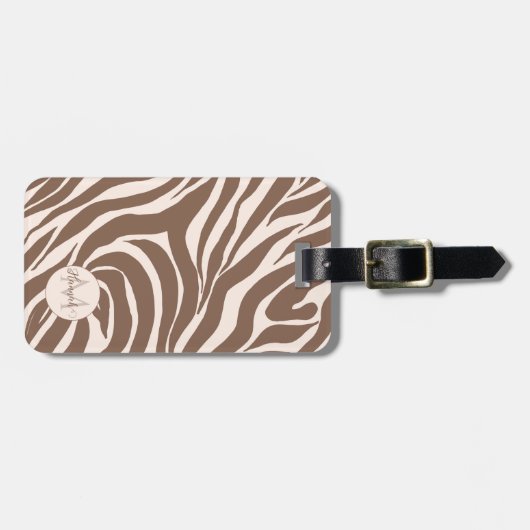 Étiquette À Bagage Elégant Zebra Mocha Motif (Devant horizontal)