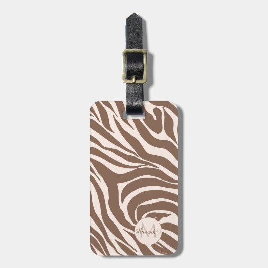 Étiquette À Bagage Elégant Zebra Mocha Motif (Devant Vertical)