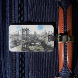 Étiquette À Bagage Elégante aquarelle Brooklyn Bridge NYC