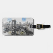 Étiquette À Bagage Elégante aquarelle Brooklyn Bridge NYC (Devant horizontal)