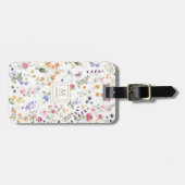 Étiquette À Bagage Elégante aquarelle Fleur sauvage jardin Monogramme (Devant horizontal)