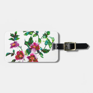 Étiquette À Bagage Elégante aquarelle moderne fleur sauvage rose fonc