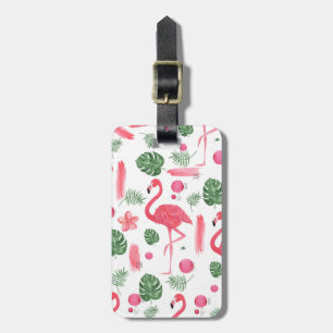 Étiquette À Bagage Élégante aquarelle rose flamant floral tropical fl