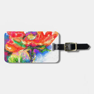 Étiquette À Bagage Elégante aquarelle rouge florale