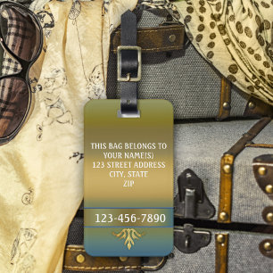 Étiquette À Bagage Élégante Balise de bagage doré bleu vert bande