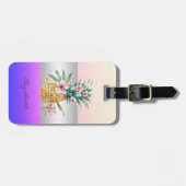 Étiquette À Bagage Élégante Bande De Fille, Ananas Floral (Devant horizontal)