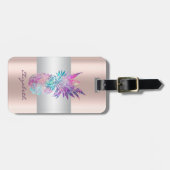 Étiquette À Bagage Élégante bande de fille, ananas Rose or (Devant horizontal)