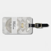 Étiquette À Bagage Élégante boule de Noël en argent sur les lumières (Devant horizontal)