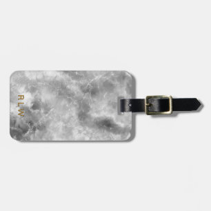 Étiquette À Bagage Elégante Carrera Blanc Marbre noir Motif