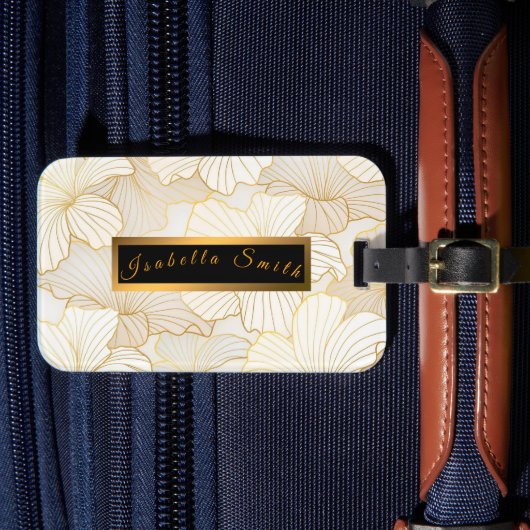 Étiquette À Bagage Elégante collection moderne or blanc ligne florale (Insitu Rectoal 4)
