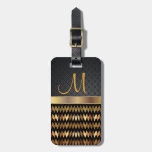 Étiquette À Bagage Elégante conception Motif Chevron Black & Gold