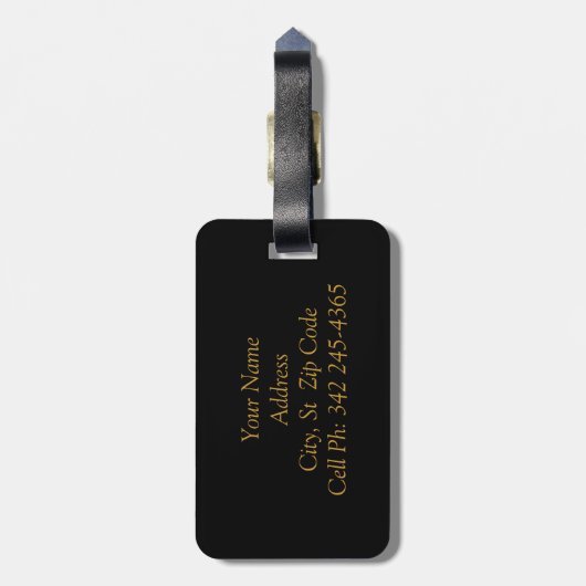 Étiquette À Bagage Elégante conception Motif Chevron Black & Gold (Dos Vertical)