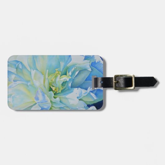 Étiquette À Bagage Elégante couleur bleue turquoise florale (Devant horizontal)