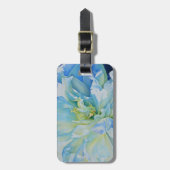 Étiquette À Bagage Elégante couleur bleue turquoise florale (Devant Vertical)