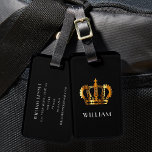 Étiquette À Bagage Elégante couronne d'or Faux Noir<br><div class="desc">Élégant noir Faux Gold étiquette de bagages de la Couronne.</div>