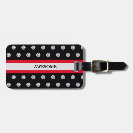 Étiquette À Bagage Élégante étiquette de bagage en argent rouge noir (Devant horizontal)