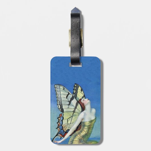 Étiquette À Bagage Elégante Fée Papillon ailes Robe d'or (Dos Vertical)