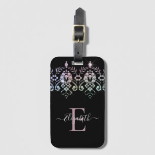 Étiquette À Bagage Élégante Fille Étincelante Monogramme Nom Bagage T