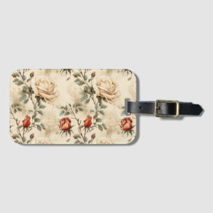 Étiquette À Bagage Élégante Fleur de Rose Vintage Florale Beige