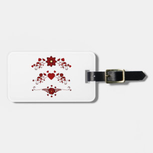 Étiquette À Bagage Élégante Fleuraison Florale Rouge Profond