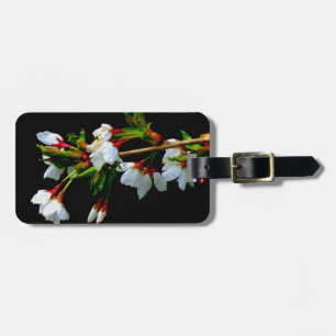 Étiquette À Bagage Élégante floraison blanche en noir et blanc