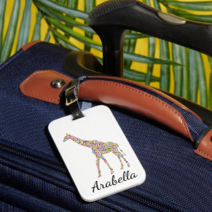 Étiquette À Bagage Elégante Giraffe personnalisée multicolore