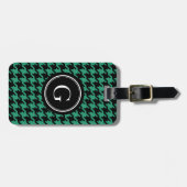Étiquette À Bagage Elégante houndstooth verte tendance avec monogramm (Devant horizontal)