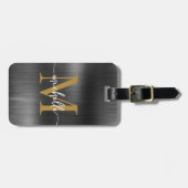 Étiquette À Bagage Élégante initiale de monogramme en or en script Bl (Devant horizontal)