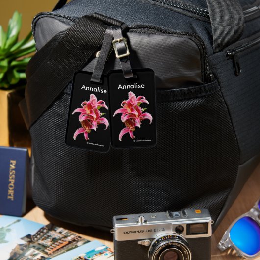 Étiquette À Bagage Élégante Lys orientaux rose floral (Recto & Verso)