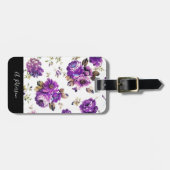Étiquette À Bagage Élégante Motif Fleurs violettes Balise (Devant horizontal)