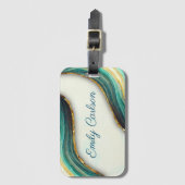 Étiquette À Bagage Élégante parties scintillant en marbre vert émerau (Devant Vertical)