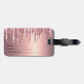 Étiquette À Bagage Elégante parties scintillant en or rose en cuivre  (Dos horizontal)