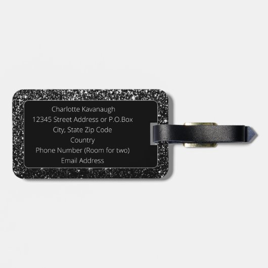 Étiquette À Bagage Élégante Parties scintillant noire Ombre (Dos horizontal)