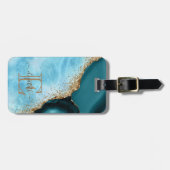 Étiquette À Bagage Elégante Parties scintillant or Marbre Turquoise (Devant horizontal)