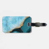 Étiquette À Bagage Elégante Parties scintillant or Marbre Turquoise (Dos horizontal)
