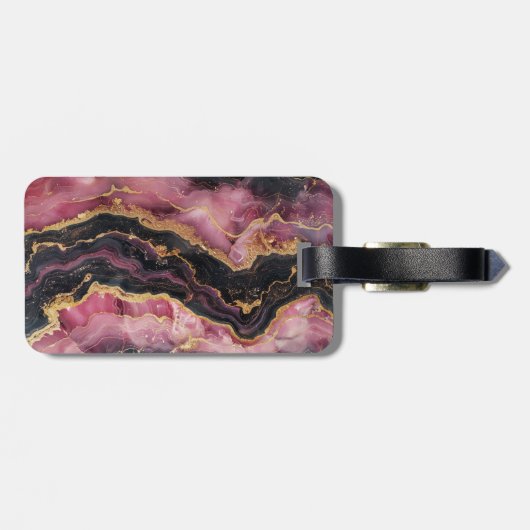 Étiquette À Bagage Élégante Parties scintillant or Monogramme en marb (Dos horizontal)