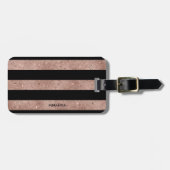 Étiquette À Bagage Élégante Parties scintillant Rose noir or rayé (Devant horizontal)